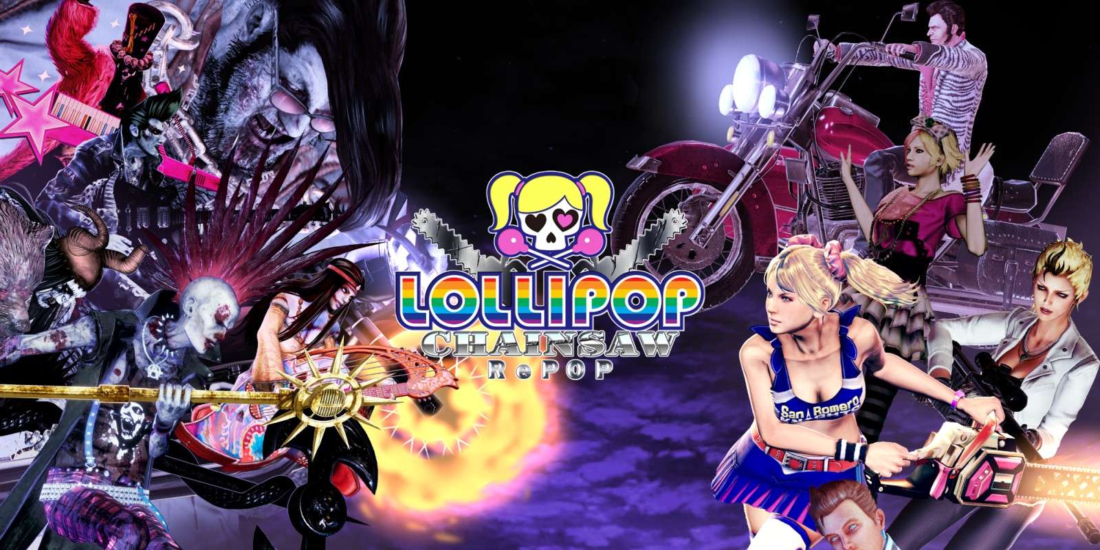 Lollipop Chainsaw RePOP Cover / Wallpaper. Actionspiel (2024) für die Nintendo Switch.